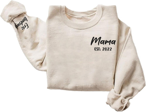 Custom Mama Crewneck Sweatshirt Personalized Mom Est 2024 Sweater with Kids Names Customized Gifts for Mothers Day (Cotton, SS28)