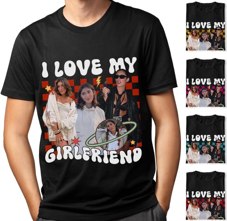 mostprints Personalized I Love My Girlfriend Boyfriend Shirt, I Love My Girlfriend Tee with Custom Photo, Couples Shirts