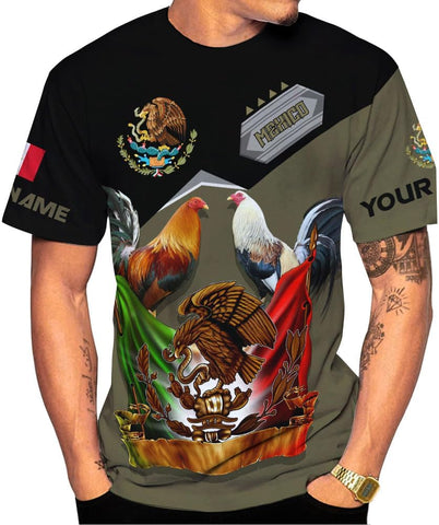 MoonArt Personalized Name Mexican Shirts for Men, Rooster Mexico Shirts for Men, Mexico Shirt Eagle Flag Mexican Eagle