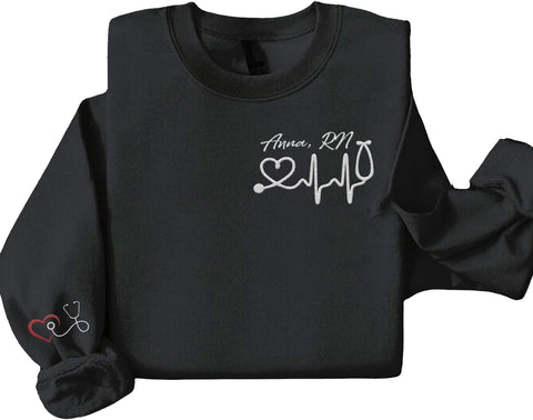 Suseaz Personalized Embroidered Nurse Sweatshirt, Custom Name Nurse Sweatshirt, Gift For Nurse, Women, Nursing School Shirt