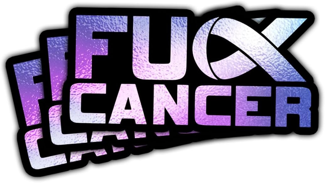 (3PCs) Fuck Cancer Bumper Vinyl Sticker, Cancer Awareness Purple Glitter Ribbon Sticker, Inspirational Cancer Quote Stickers, Fuck Cancer Gifts - Stickers for Laptop Water Bottle Phone Car Helmet 3"