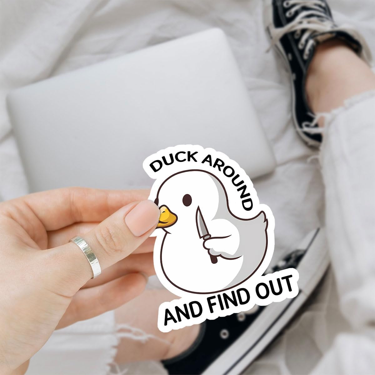 3 Pcs Duck Around and Find Out Sticker, Duck with Knife Sticker, Cute Duck Fuck Around and Find Out FAFO Sticker- Vinyl Sticker 3 Inches for Water Bottles Laptop Phone Car Window Helmet