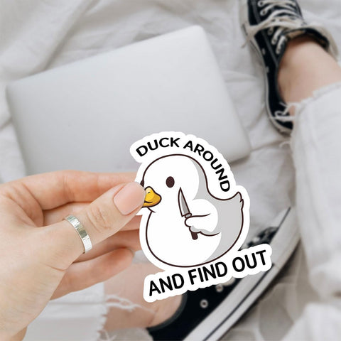 3 Pcs Duck Around and Find Out Sticker, Duck with Knife Sticker, Cute Duck Fuck Around and Find Out FAFO Sticker- Vinyl Sticker 3 Inches for Water Bottles Laptop Phone Car Window Helmet