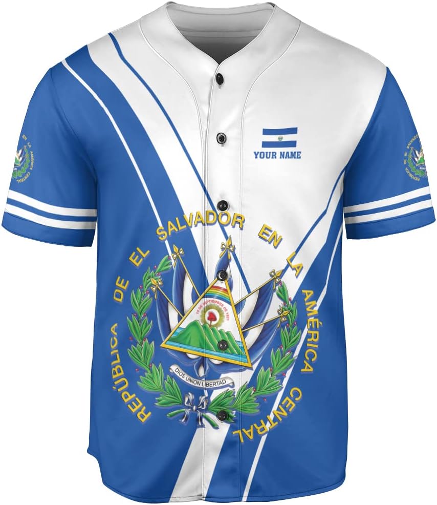 Personalized Name El Salvador Baseball Jersey Shirt El Salvador Flag Shirt Men Salvadorans Pride Jersey El Salvadoreña Tshirt