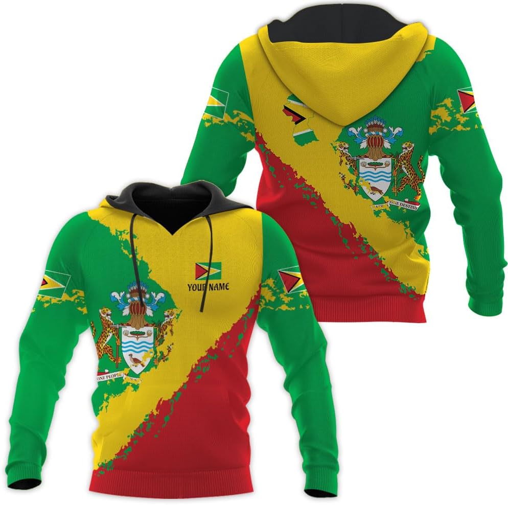 Leprints Personalized Guyana Hoodie 3D Guyanese Coat of Arms Flag Guyana 3D Sweatshirt Guyana Guyanese Pride Gift Zip Hoodie