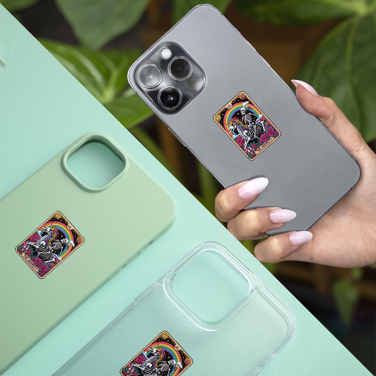 3 Pcs The Audacity Sticker, Skeleton Sticker, Tarot Sticker, Mystery Sticker Flower Sticker Floral Mysterious Bookish Tarot Card Sticker for Laptop Phone Water Bottle Cars Phone Case Laptop 3"x3"