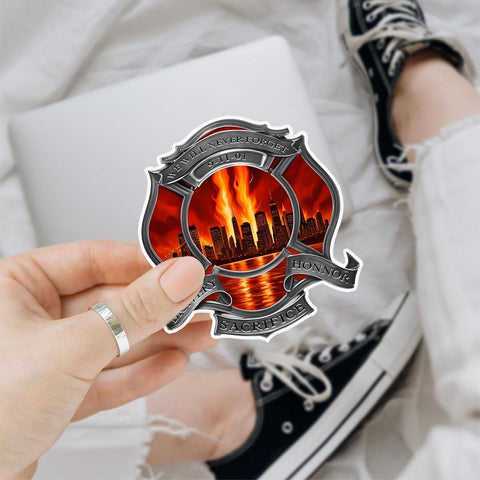 (3Pcs) We Will Never Forget 9/11 Sticker, Fireman Bravery, Honor And Sacrifice Vinyl, Patriotic Day Decal, 9/11 Firefighter Memorial Decals, Stickers For Laptop Water Bottle Phone Car Window Helmet 3"