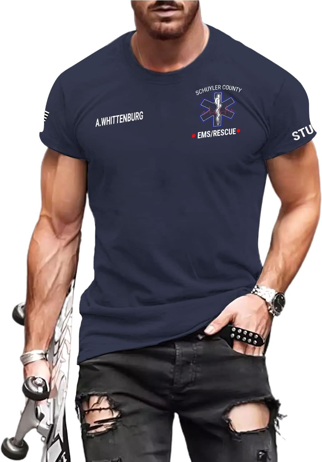 Vybonz Personalized EMS EMT Student Paramedic T-Shirt 3D Emergency Medical Technician Shirt, Custom Name Dept Tshirt Gift