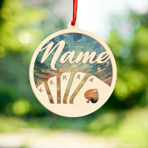 Personalized Poker Christmas Suncatcher Wood Ornament 2024, Poker Ornament, Sport Keepsake Present, Playing Cards Deck Wood Game Ornaments, Poker Aces Cards Chips Gambling Ornament (Poker 5)