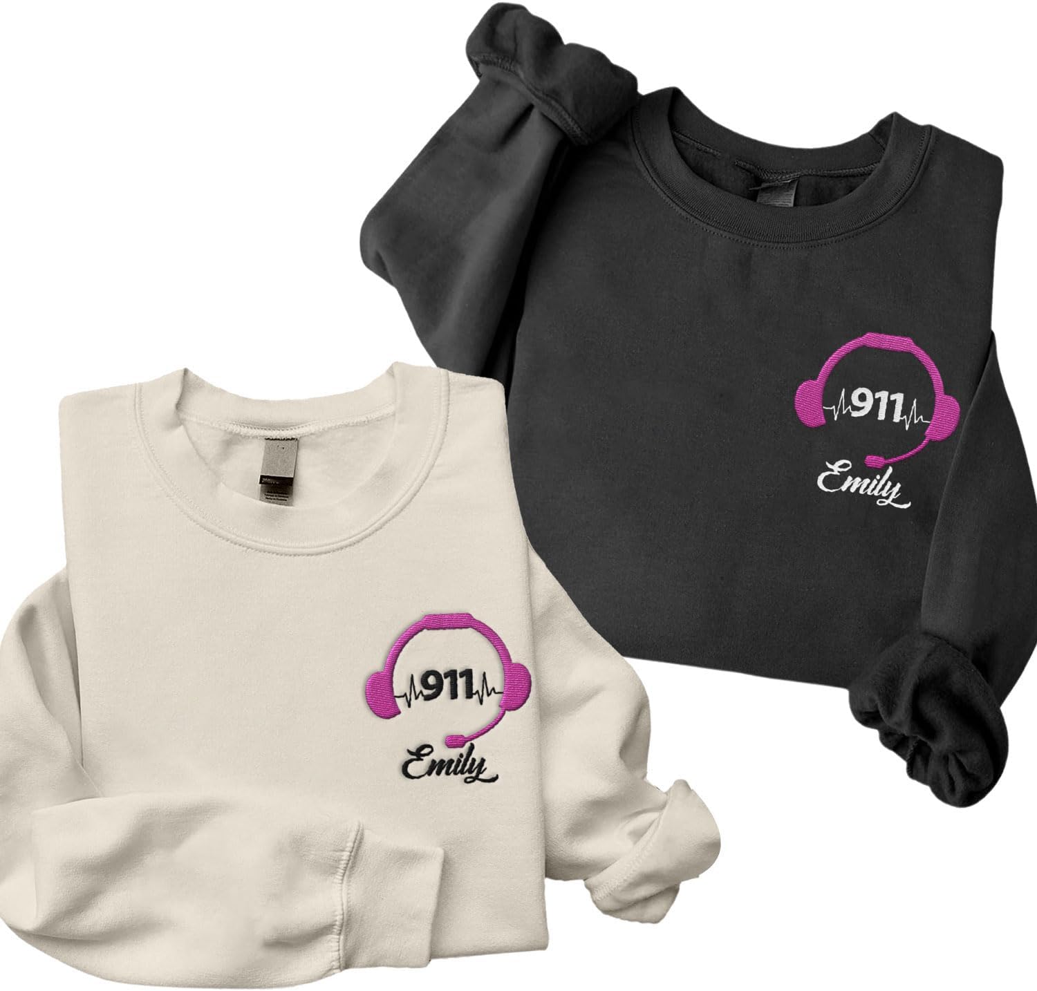 Leeprints Personalized Embroidered Dispatcher 911 Sweatshirt, Pulse Dispatch Embroider Hoodie, Thin Gold Line 911