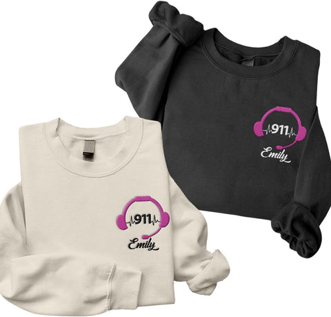 Leeprints Personalized Embroidered Dispatcher 911 Sweatshirt, Pulse Dispatch Embroider Hoodie, Thin Gold Line 911