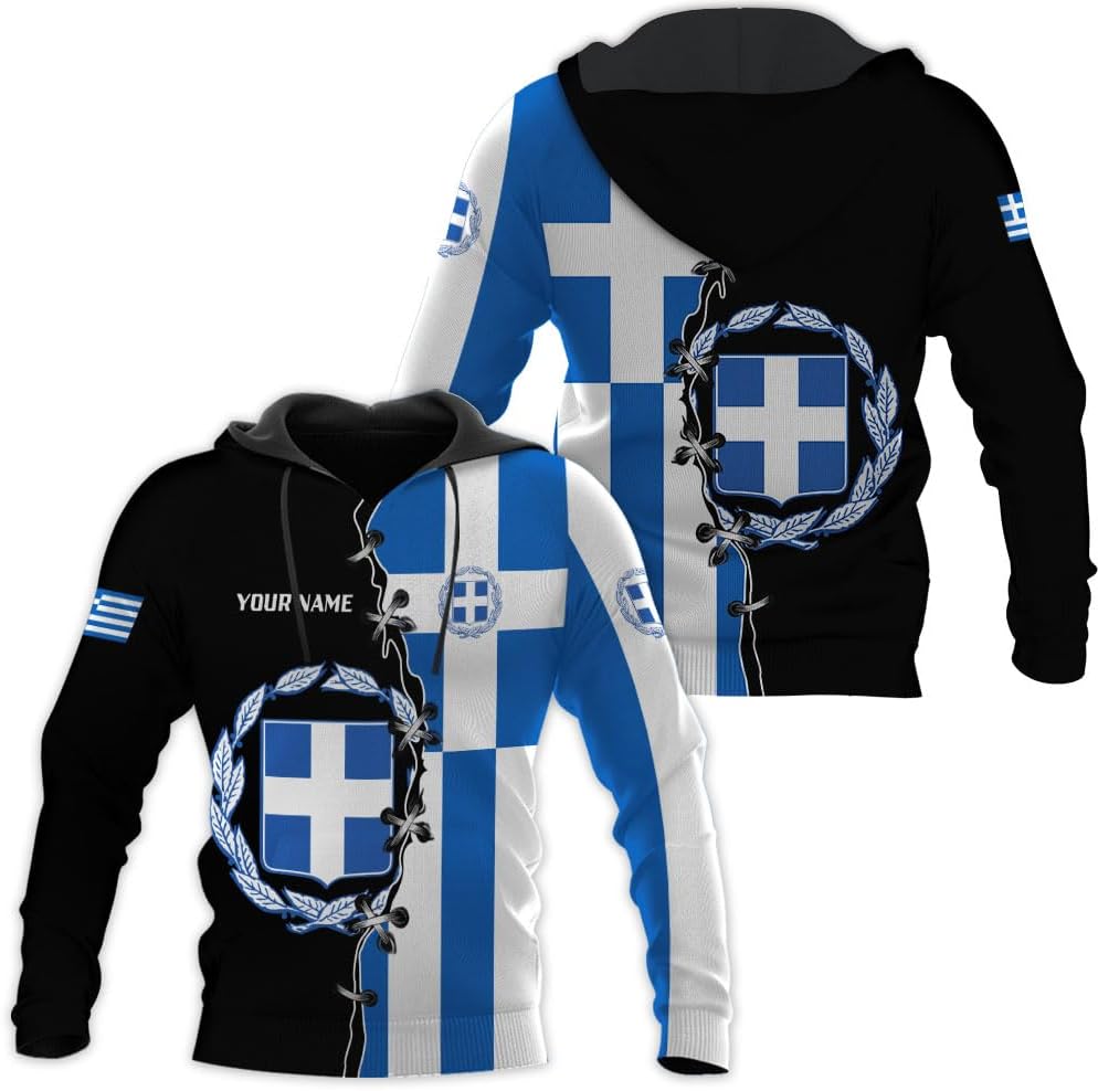 Suseaz Personalized Greece Hoodie Greek Coat of Arms Flag Grecian 3D Sweatshirt Greece Zip Hoodie Grecian Pride Gift Shirt