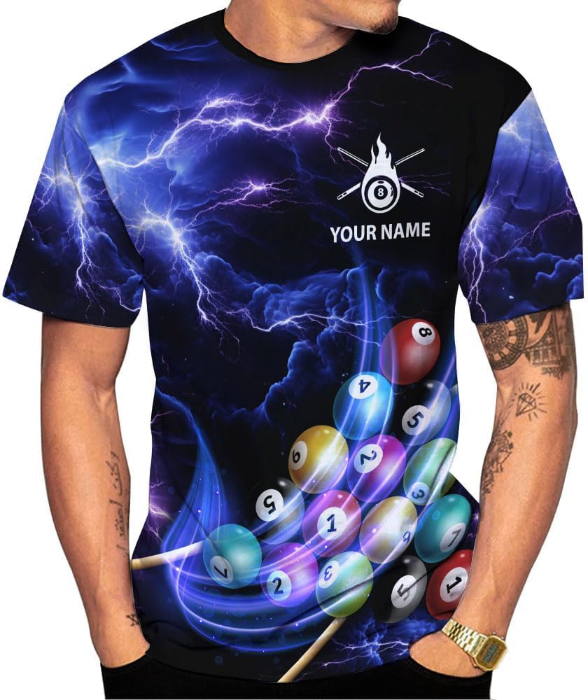 MoonArt Personalized Billiard Shirts 3D Billiard Shirt Custom Billiard Flag Shirt Men's Pool Billiards Shirt 8 Ball Men Women