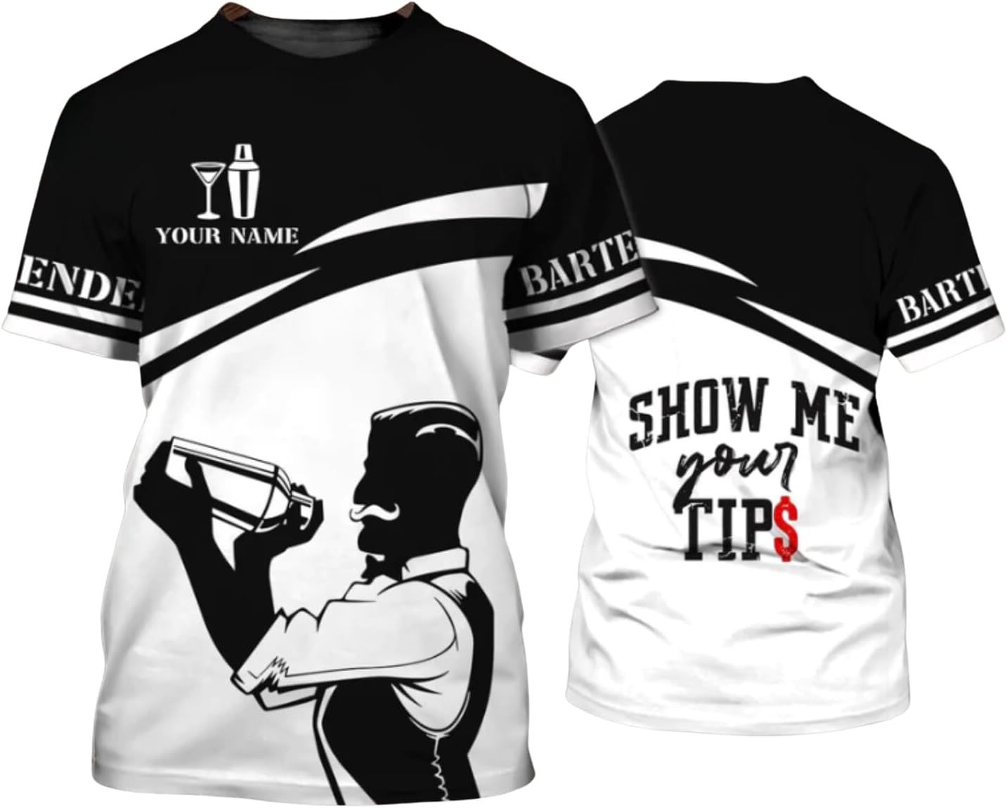 MAPrints Personalized Bartender Shirt Custom Bartender Tshirts Bartending 3D Tshirts Bartender Barista Camisas Tshirt for Men