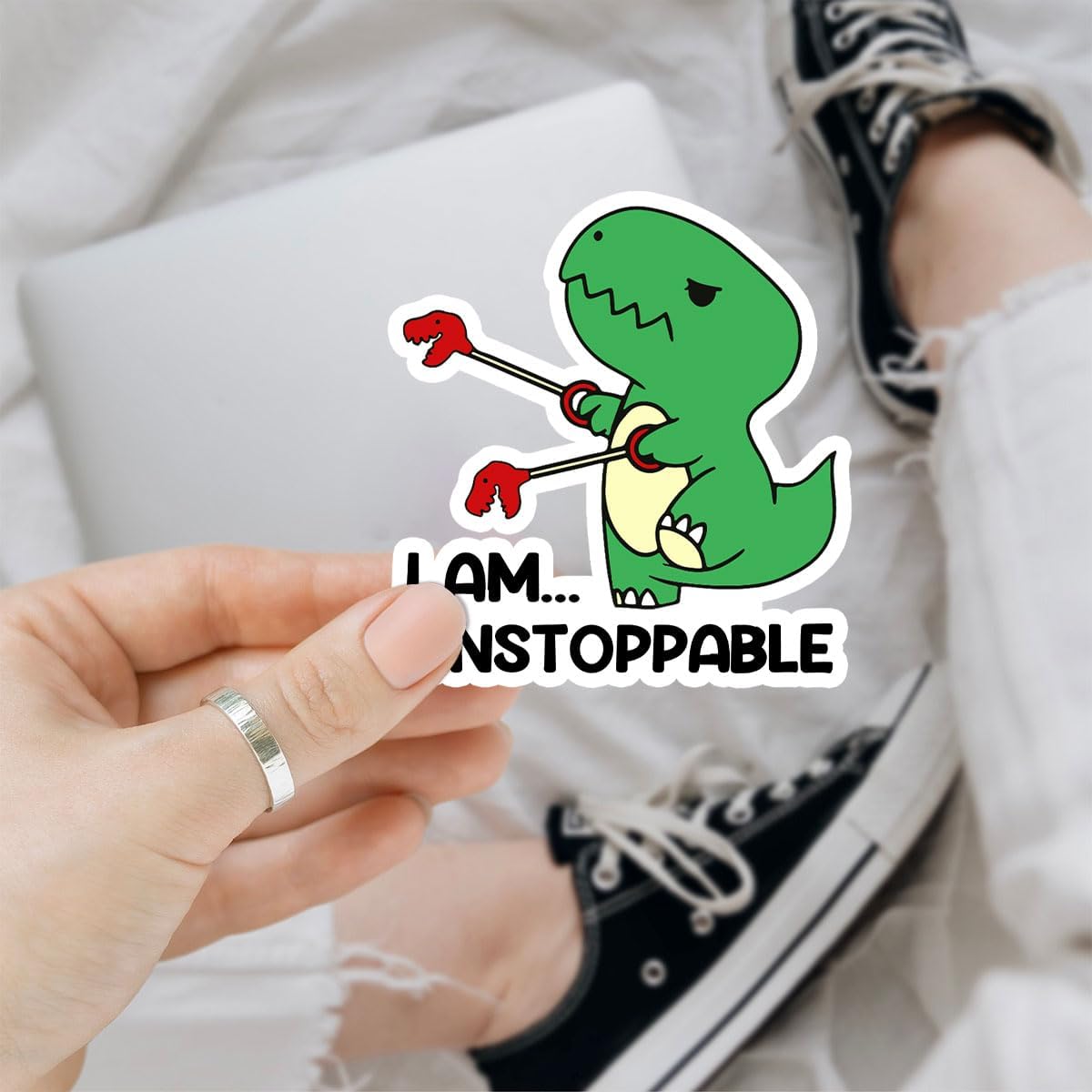 (3Pcs) Dinosaur I Am Unstoppable T-rex Vinyl Decal Sticker, Dinosaur Bumper Sticker, Dinosaur Car Accessories, Dinosaur Car Decal - Stickers for Laptop Water Bottle Phone Car Window Helmet 3"