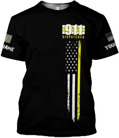 Personalized Name Dispatcher Thin Yellow Line US Flag Dispatcher T-Shirt, Custom Name Dispatcher T Shirts for Men and Women