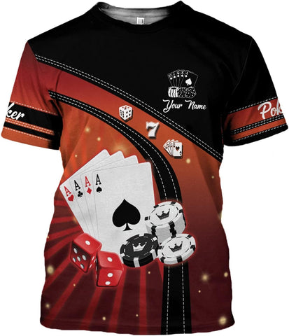 Personalized Poker Shirt, Poker Player Shirt, Funny Casino Poker Pattern 3D Over Print, Unisex Poker Tshirt Men Women