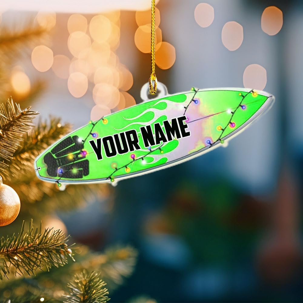 Personalized Surfboard Christmas Ornament, Surfing Wood, Custom Name, Photo Surfing Player Ornament, Surfboard Surf Boy Girl Surfer Ornament Keepsakes, Surfboarding Lovers Ornament (1, SF9)