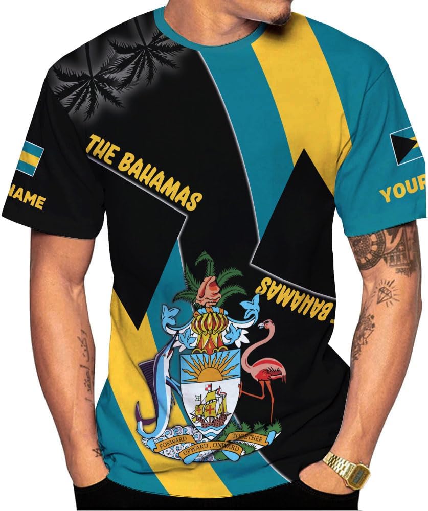 Artparel Personalized Bahamas Shirts 3D Bahamas T-Shirt Bahamas Shirts for Men Bahamas Souvenirs Shirts Bahamas Flag Shirts