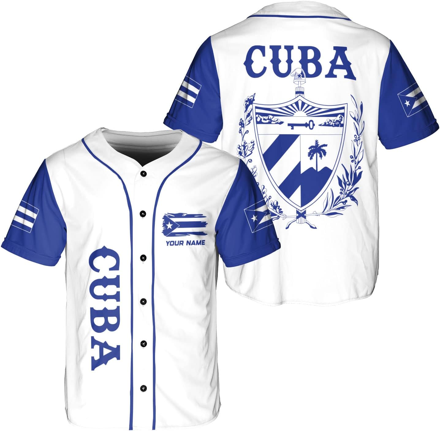 Podagree Personalized Cuba Baseball Shirt, Cuban Flag Jersey for Men and Women