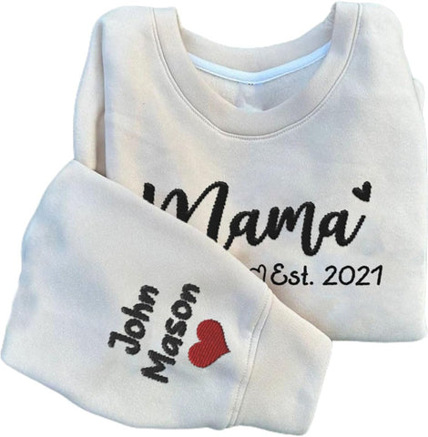 Custom Mama Crewneck Sweatshirt Personalized Mom Est 2024 Sweater with Kids Names Customized Gifts for Mothers Day (Cotton, SS30)