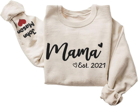 Custom Mama Crewneck Sweatshirt Personalized Mom Est 2024 Sweater with Kids Names Customized Gifts for Mothers Day (Cotton, SS30)