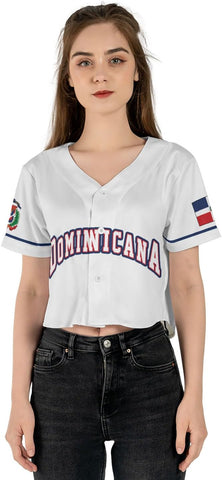 AOVL Custom Dominica Republic Crop Top Baseball Jersey Dominicana Republic Shirt for Team Dominican Flag Jersey for Men Women