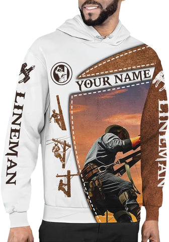 Personalized Lineman 3D Print Hoodies Unisex Pullover Hoodie Gift For Men, Women, Full Size S-5XL For Men Women
