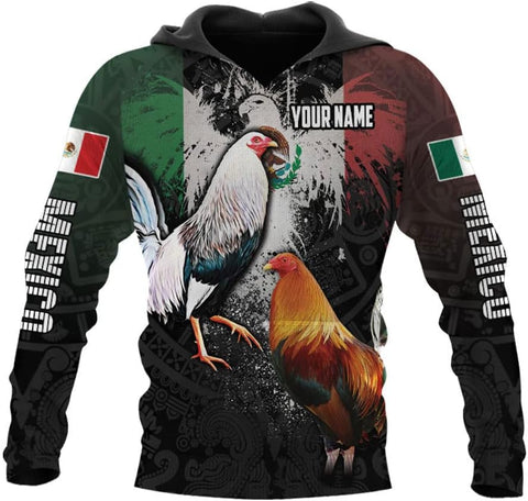 Personalized Name Rooster Mexican Hoodie 3D, Customized Mexican Hoodies for Men, Unisex Mexico Hoodie 3D, Mexico Hoodies for Men, Mexico Flag Gift, T Shirt, Zip Up Hoodie, Sweatshirt HD09