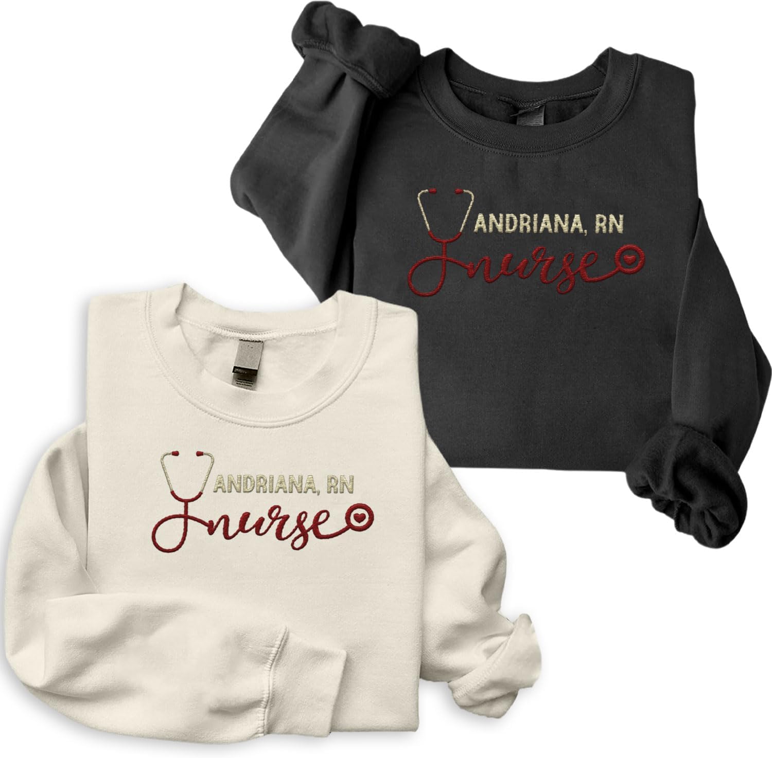 Suseaz Personalized Embroidered Nurse Sweatshirt, Custom Name Nurse Sweatshirt, Gift For Nurse, Women, Nursing School Shirt
