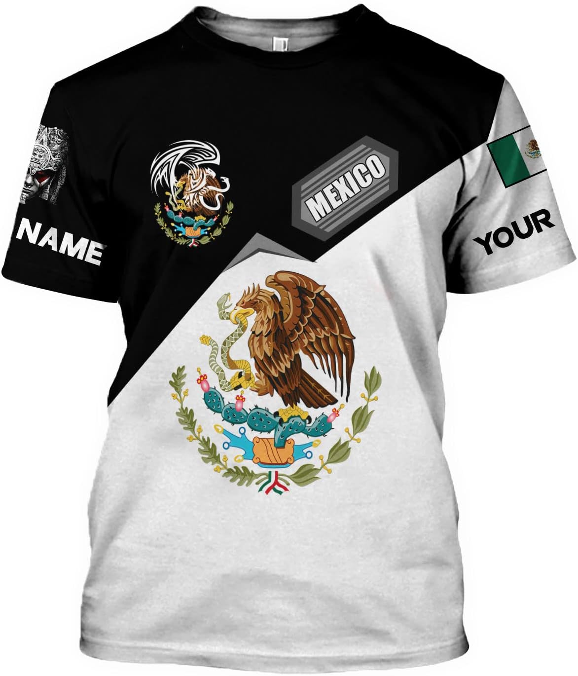Mostprints Personalized Name Mexican Shirts 3D Customized Mexico Shirt US Flag, Mexican Shirts for women Unisex