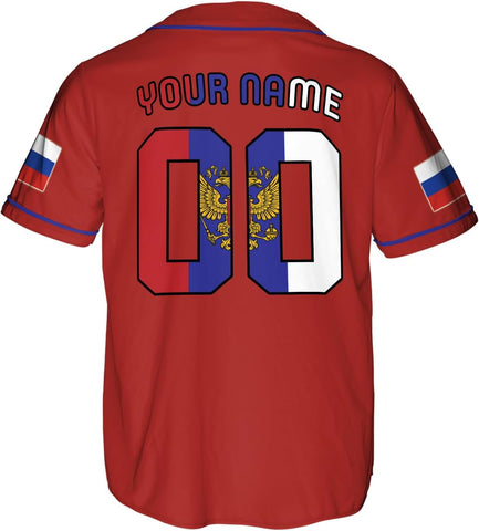 Podagree Personalized Russia Baseball Jersey, Russian Proud Flag Jersey Shirt Russian Coat of Arms Gift for Men Women