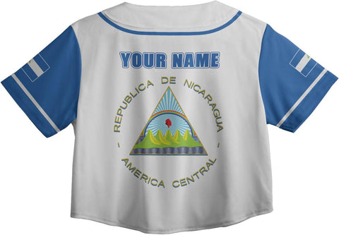Personalized Nicaragua Baseball Croptop Shirt, Nicaraguan Flag Jersey for Women Jersey Pride
