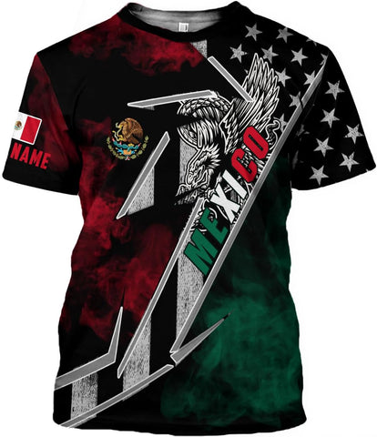Mostefy Personalized Name Mexican Shirts 3D Customized Mexico Shirt US Flag, Mexican Shirts for Women Unisex