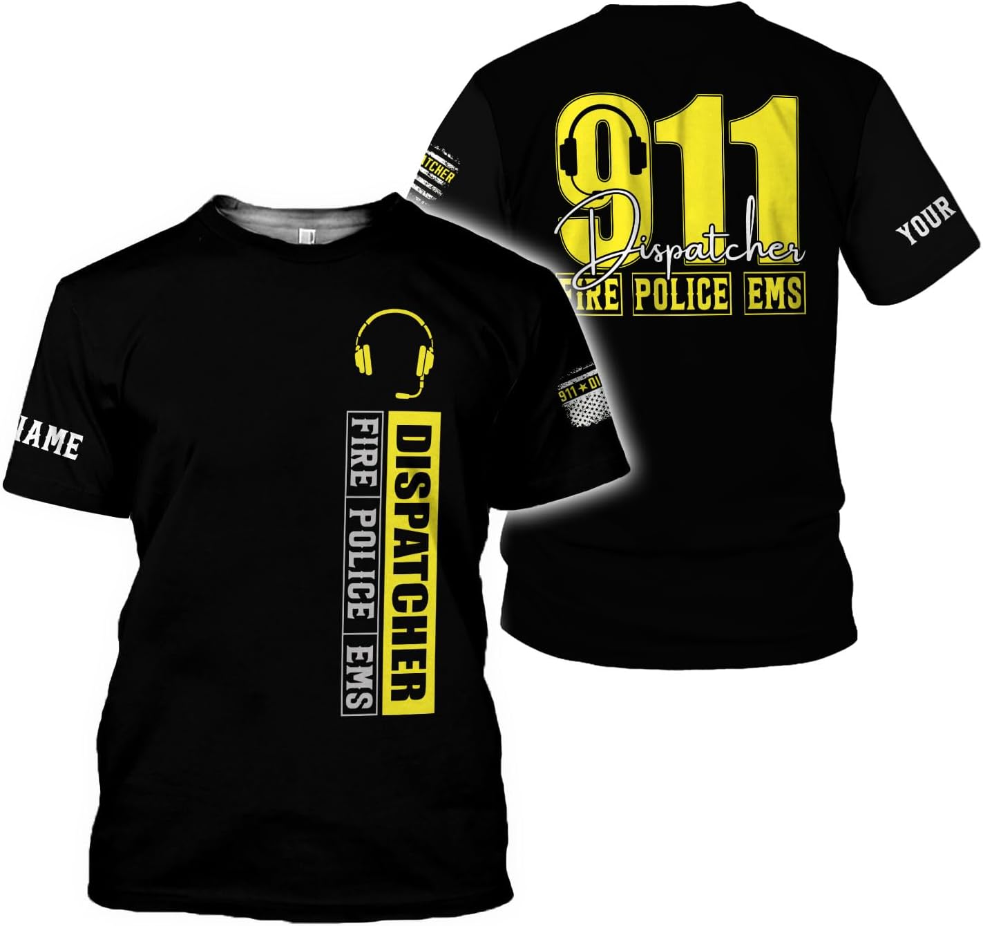 Personalized Name Dispatcher Thin Yellow Line US Flag Dispatcher T-Shirt, Custom Name Dispatcher T Shirts for Men and Women