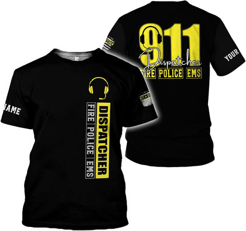 Personalized Name Dispatcher Thin Yellow Line US Flag Dispatcher T-Shirt, Custom Name Dispatcher T Shirts for Men and Women
