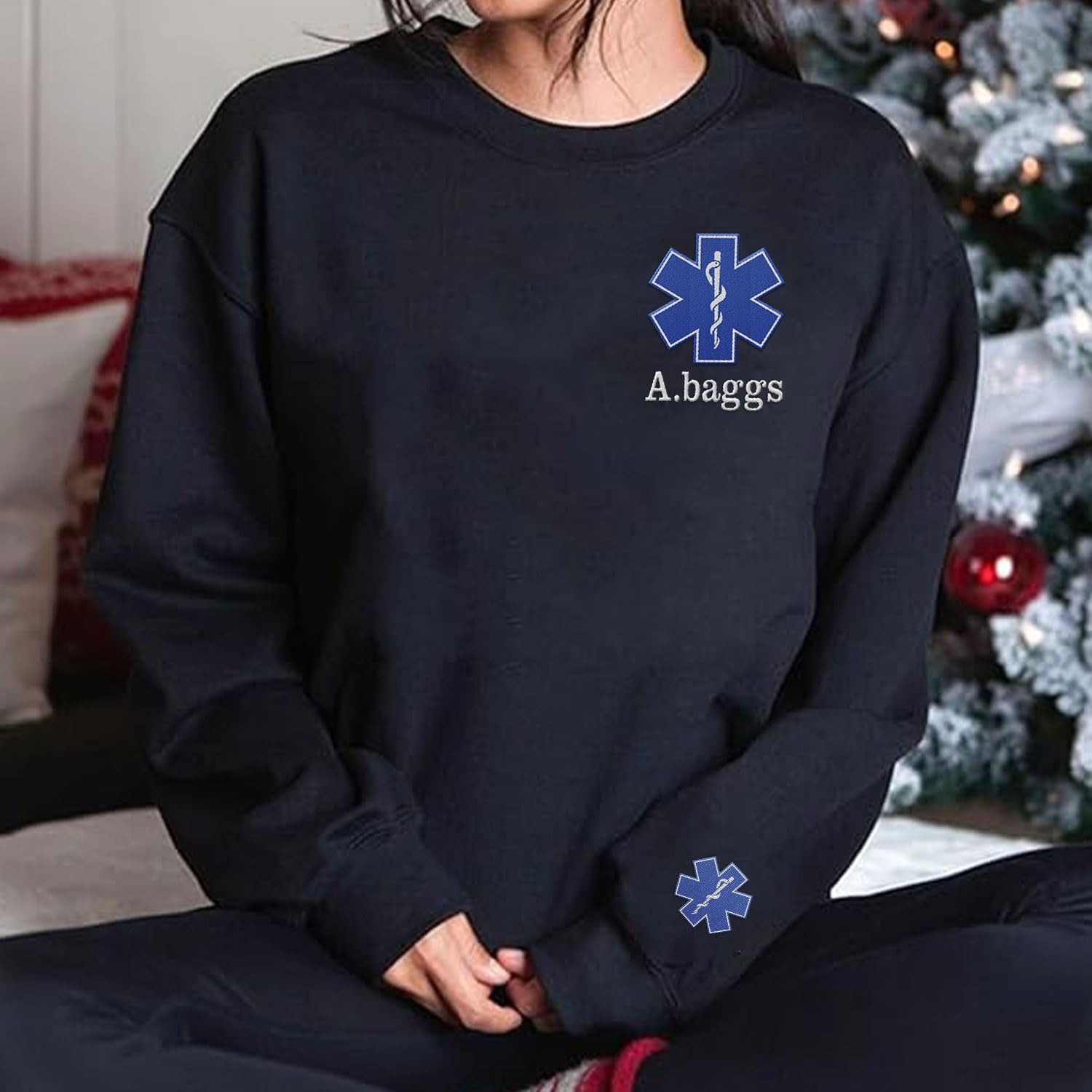 Intenprints Personalized EMS EMT Embroidered Sweatshirt, Custom EMS EMT Paramedic Uniform Emergency Medical Technician Shirts
