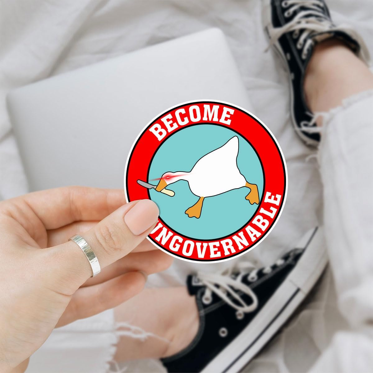 3 Pcs Become Ungovernable Sticker, Funny Goose with Knife Anarchist, Become Ungovernable Goose Sticker, Goose Meme, Become Ungovernable Stickers for Laptop Bottle Phone Car Helmet 3"x3"