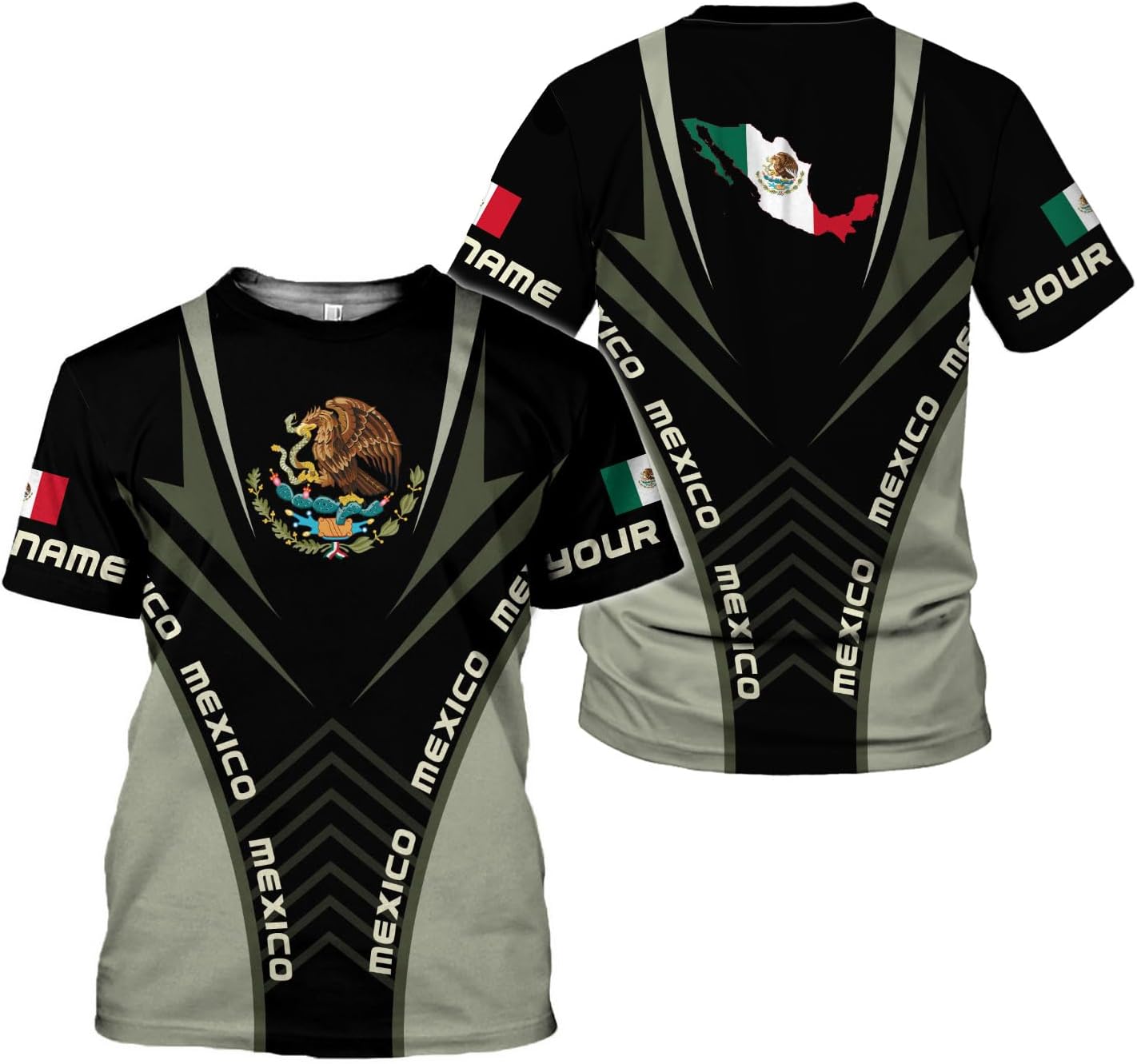 Mostprints Personalized Name Mexican Shirts for Men 3D Customized Mexico Shirts for Men Mexico Shirts for Women Mexico Shirt