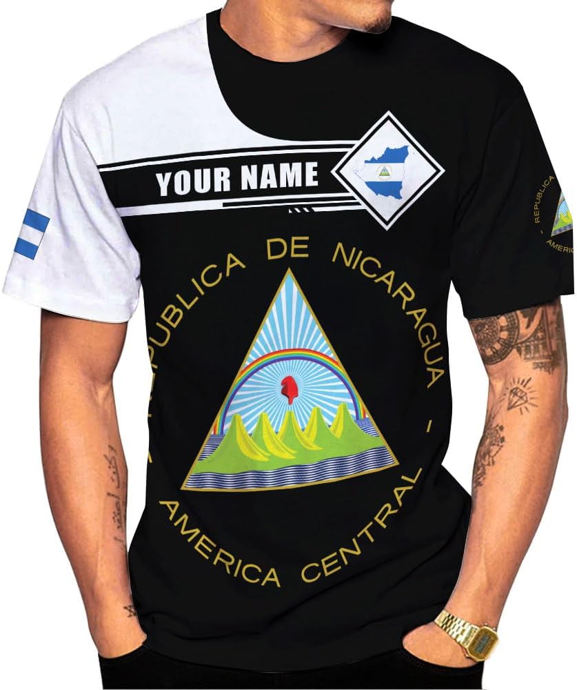 Mostprints Personalized Nicaragua Shirt 3D, Nicaragua Flag Shirts, Nicaraguan Camisas T-Shirt, Unisex Shirts for Men Women