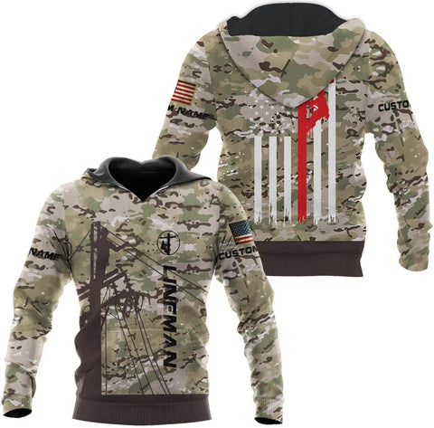 Personalized Lineman 3D Print Hoodies Unisex Pullover Hoodie Gift For Men, Women, Full Size S-5XL For Men Women