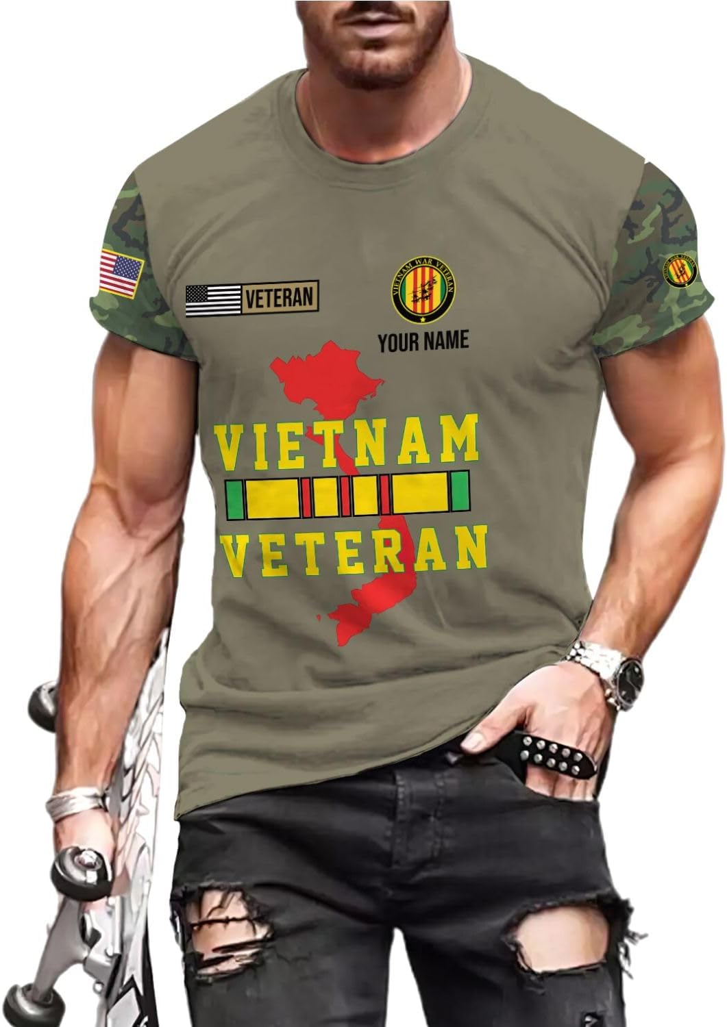 Ligthuy Personalized Name Vietnam Veteran Shirts 3D, Veterans Shirts for Men and Women, Veteran's Shirt Vietnam Veteran S-5XL