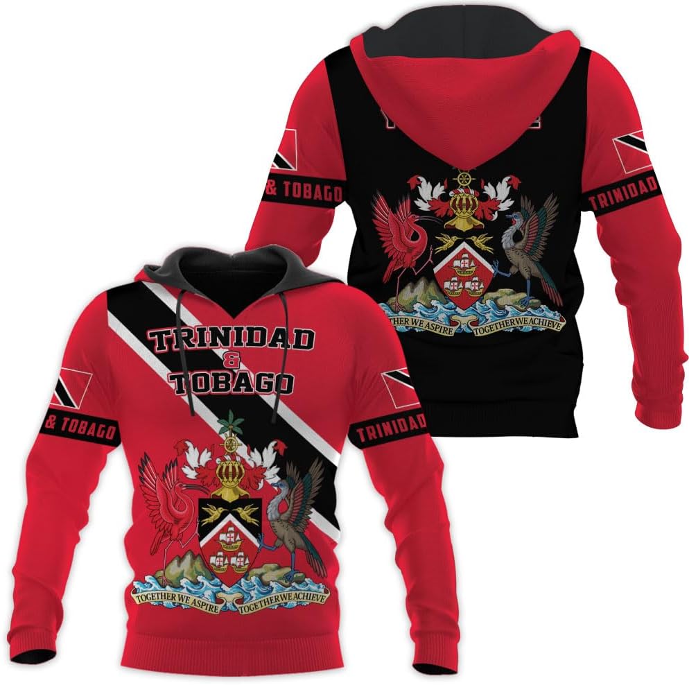 Vybonz Personalized Trinidad & Tobago Hoodie 3D Trinidad and Tobago Coat of Arms Flag Sweatshirt Trinidad Pride Zip Hoodie