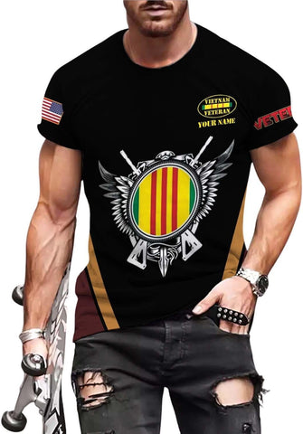 Ligthuy Personalized Name Vietnam Veteran Shirts 3D, Veterans Shirts for Men and Women, Veteran's Shirt Vietnam Veteran S-5XL