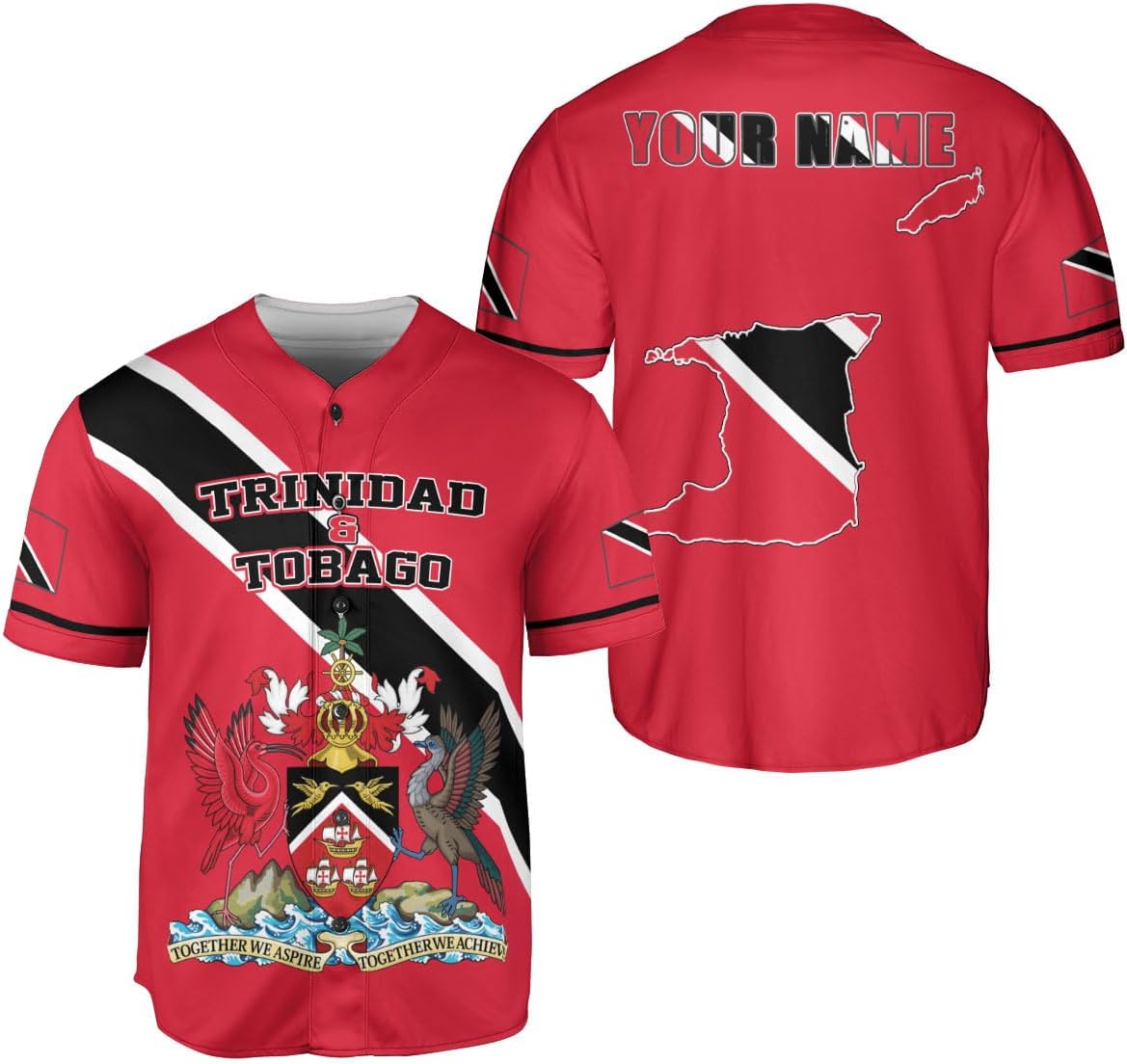 Podagree Personalized Trinidad & Tobago Baseball Jersey, Trinidad and Tobago Proud Flag Shirt Coat of Arms Gift Men Women