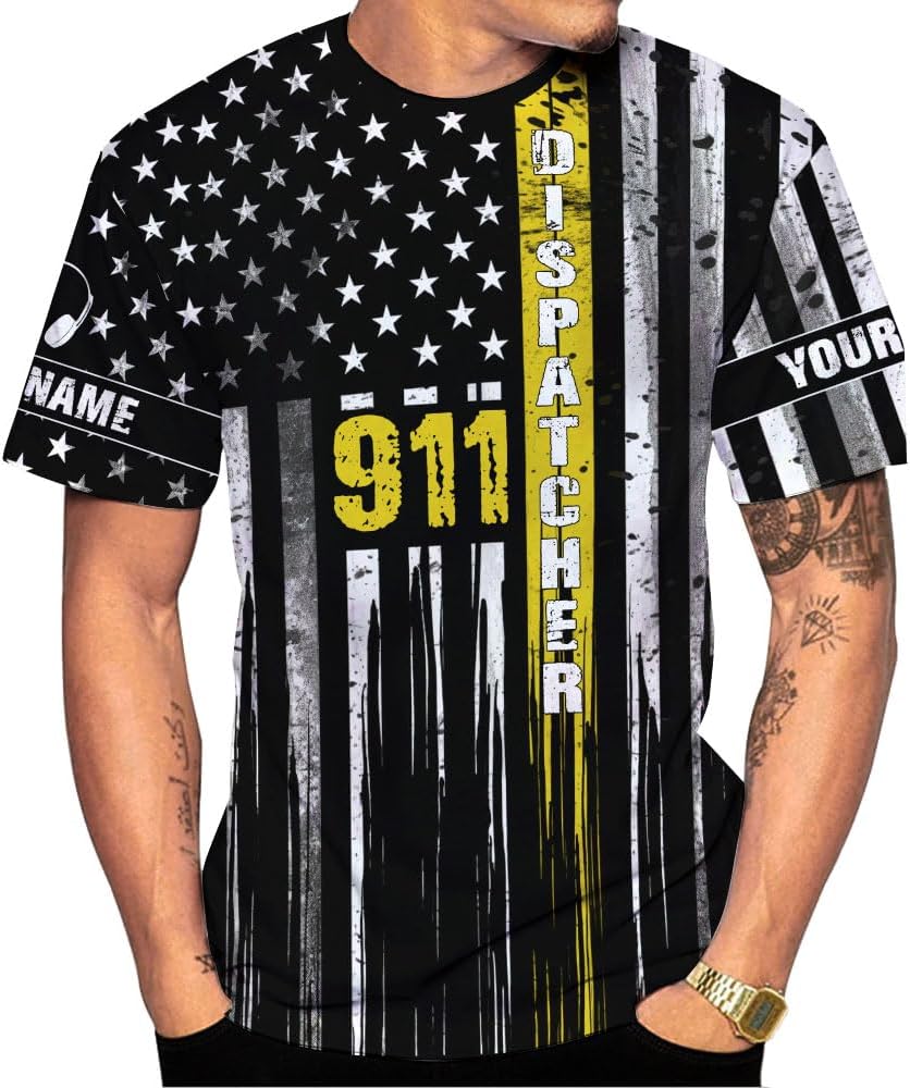 Personalized 911 Dispatcher 3D Shirt, Custom Dispatcher 3D T-Shirt, Thin Gold Line Flag 3D Shirts, Dispatcher Hoodie for Men