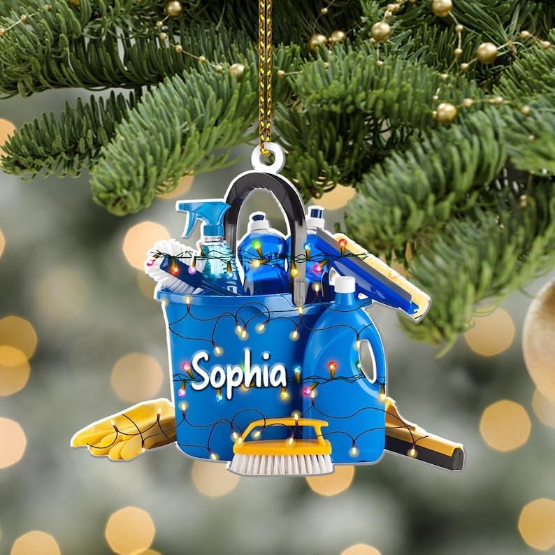 Intenprints Personalized Housekeeping Christmas Ornament, Housekeeping Keepsake, Janitor Cleaning Lady Ornament,Cleaning Service Christmas Ornament, Housekeeper Ornament (Style 13)
