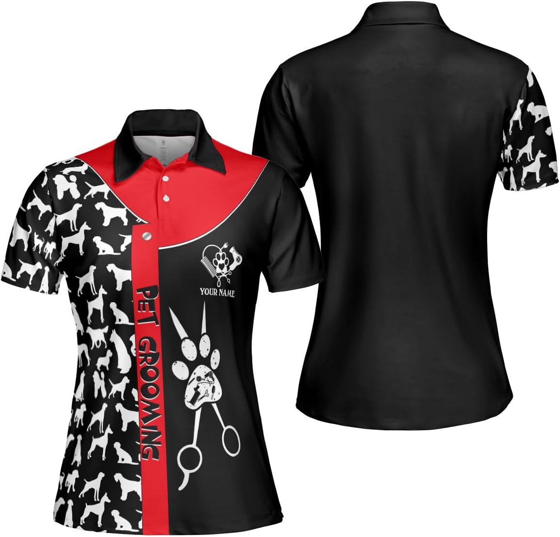 Personalized Dog Grooming 3D Polo Shirt Custom Pet Spa, Cute Pet Grooming Summer Uniform Polo Shirt for Women
