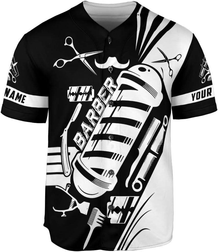 Custom Barber Shop Baseball Jersey Personalized Name Barber Shirt 3D for Men Women Hairdresser Shop Gift Scissors Pole Shirts