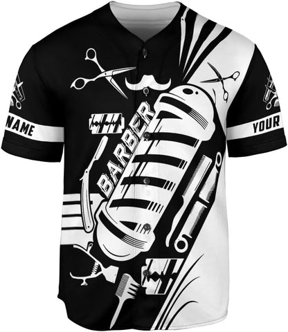 Custom Barber Shop Baseball Jersey Personalized Name Barber Shirt 3D for Men Women Hairdresser Shop Gift Scissors Pole Shirts